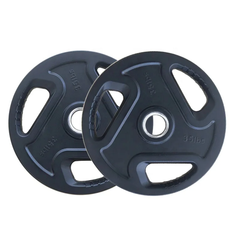 OKPRO Gym Fitness Black Three Hole Sheet Hand Grab Barbell Rubber Weight Plates
