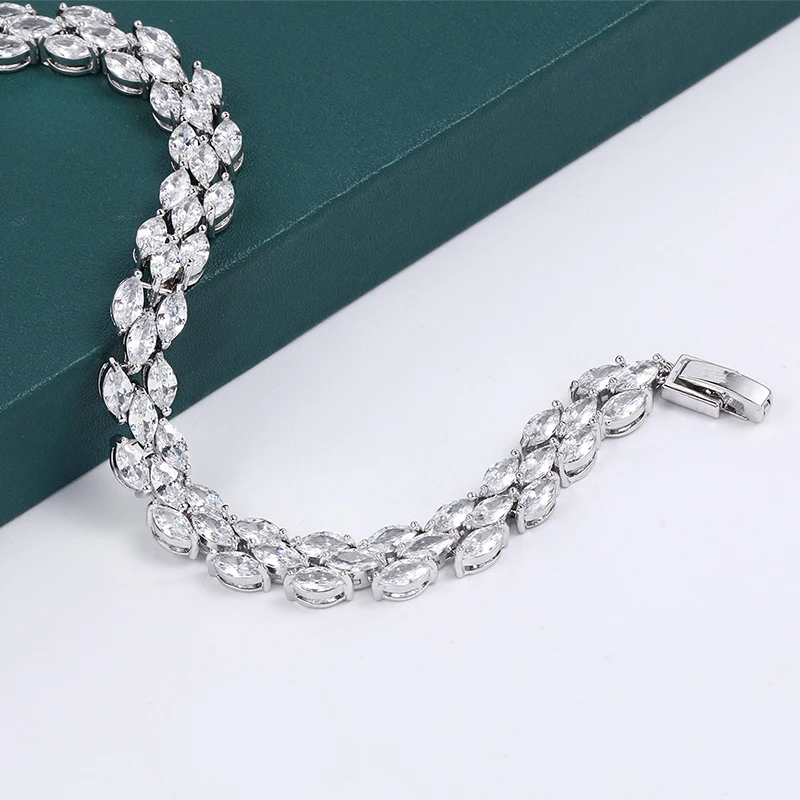 High Quality Brilliant Marquise Cut Cubic Zirconia CZ Zircon Crystal Bridal Wedding Tennis Bracelet