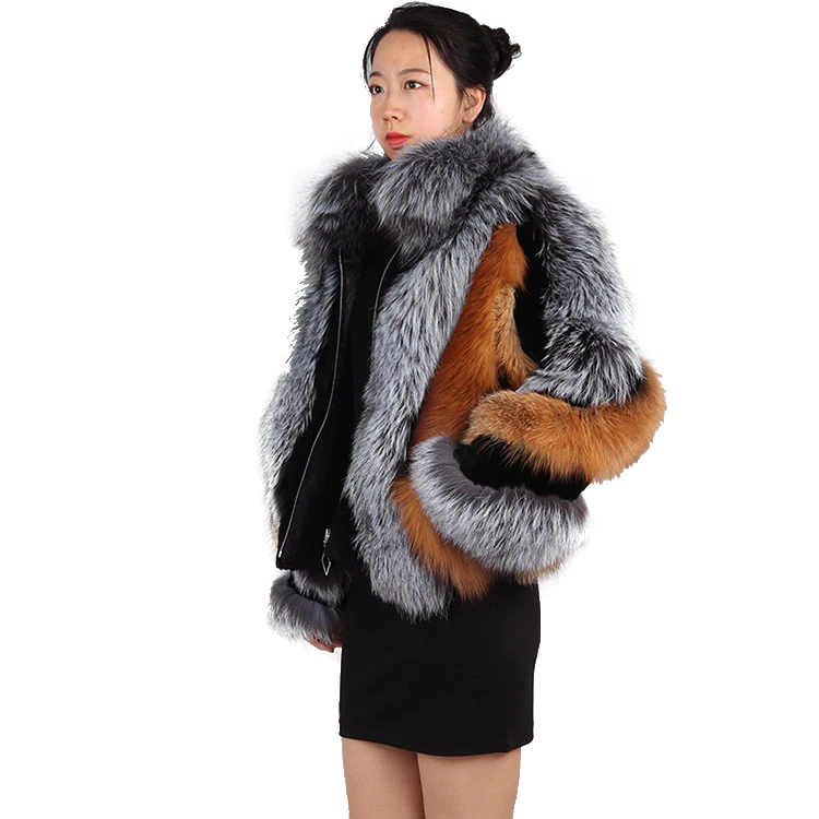 
wholesale new fashion winter fur jacket stand collar pink real fox fur coat for women  (1600211047158)