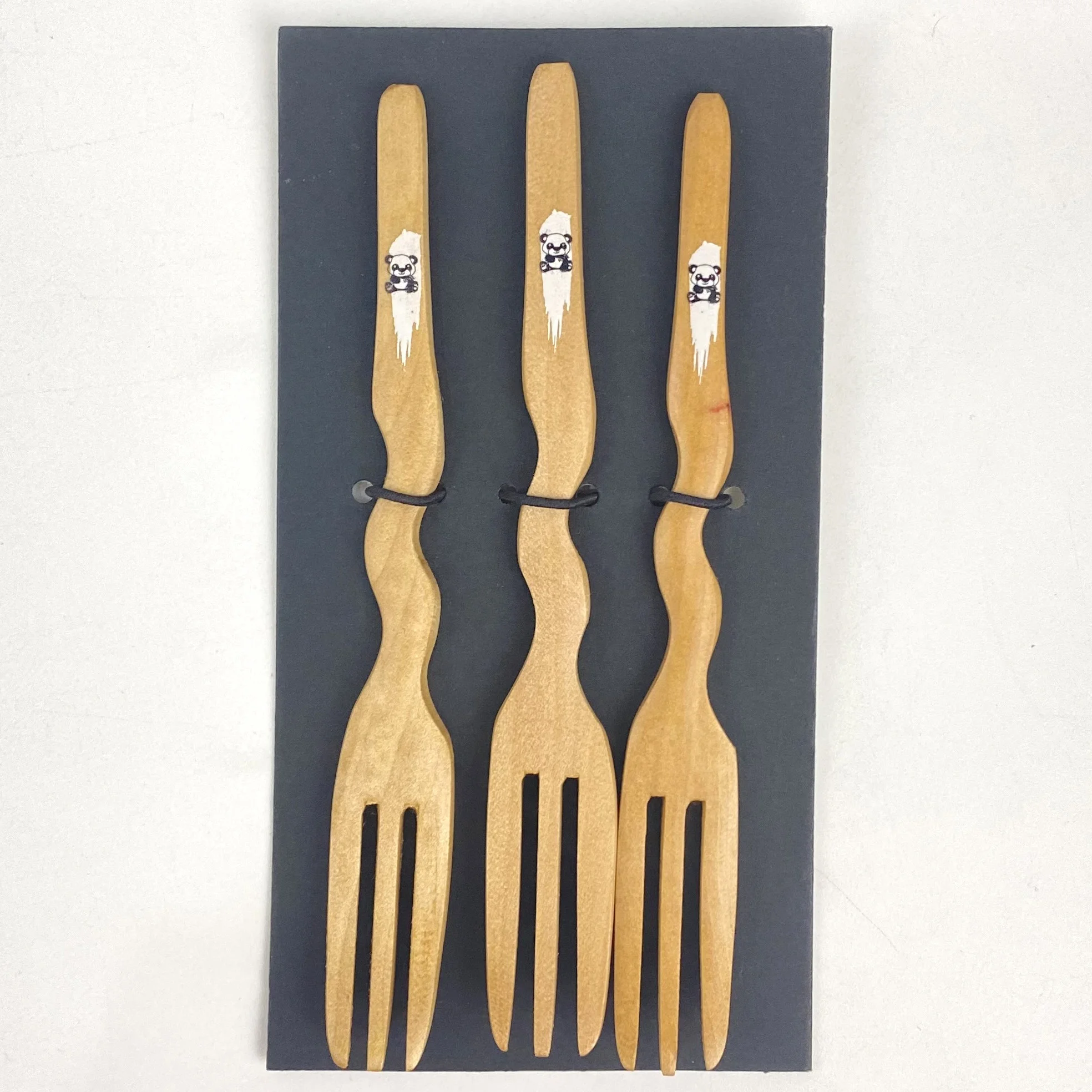 Food Grade Cartoon Panda  Handle Children Dinner Fork Cute Natural Wooden Fork safe for Children