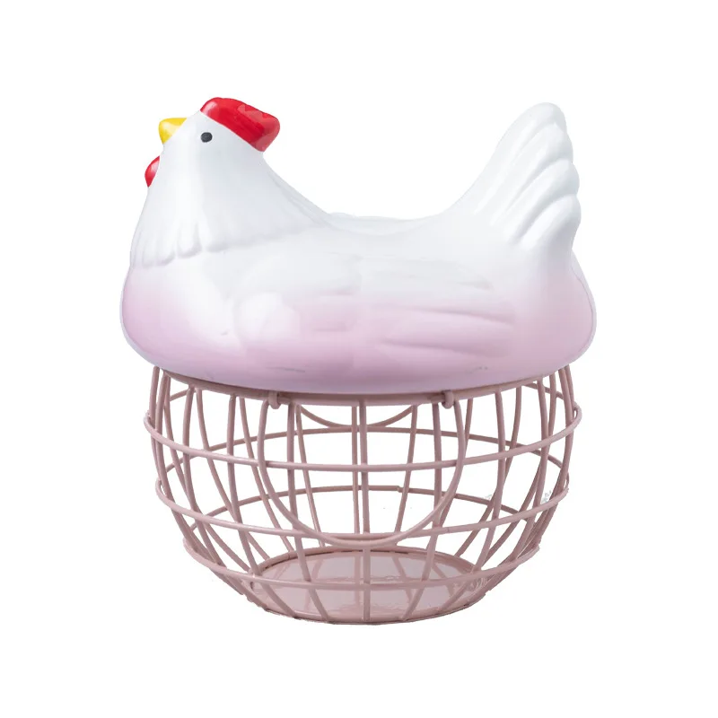 Easter kitchen decoration Wholesale various kinds of ceramic hen chicken shaped egg empty basket with metal storage holder