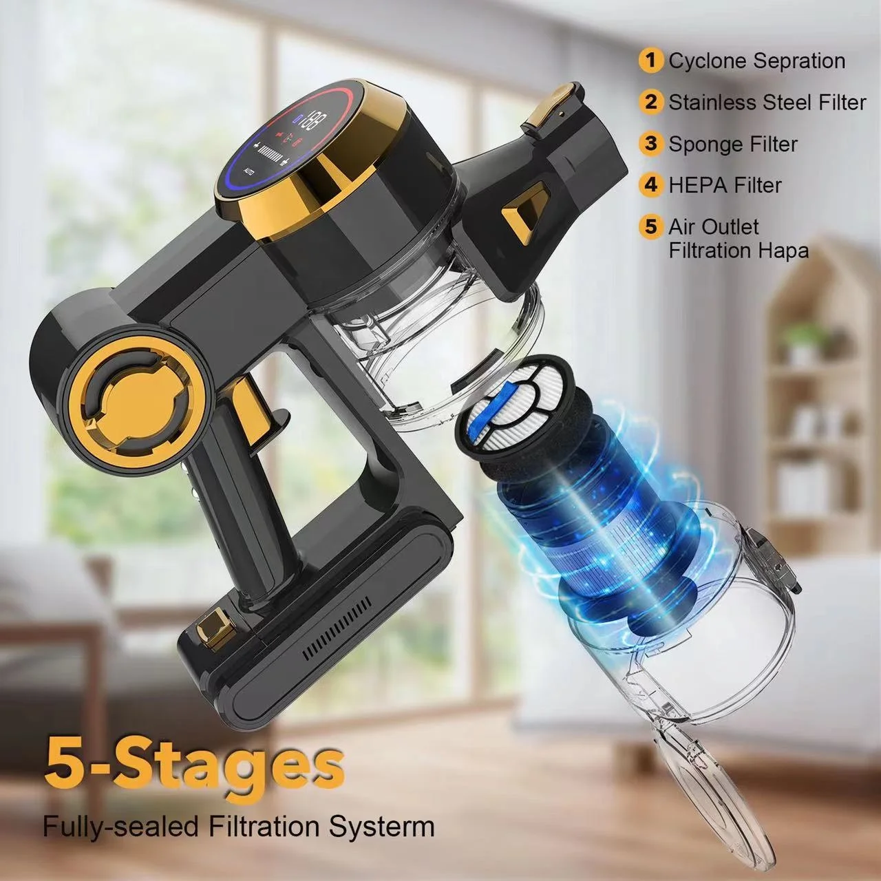 Rechargeable  2 in 1 Vacuum Cleaner  With Folding Tube  Three Speed With Touch Screen 300W BLDC Motor EV-696