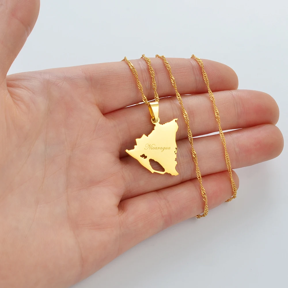 Nicaragua Map Pendant Necklace Silver/Gold Stainless Steel and Copper Jewelry for Weddings Nicaraguan Style #265221