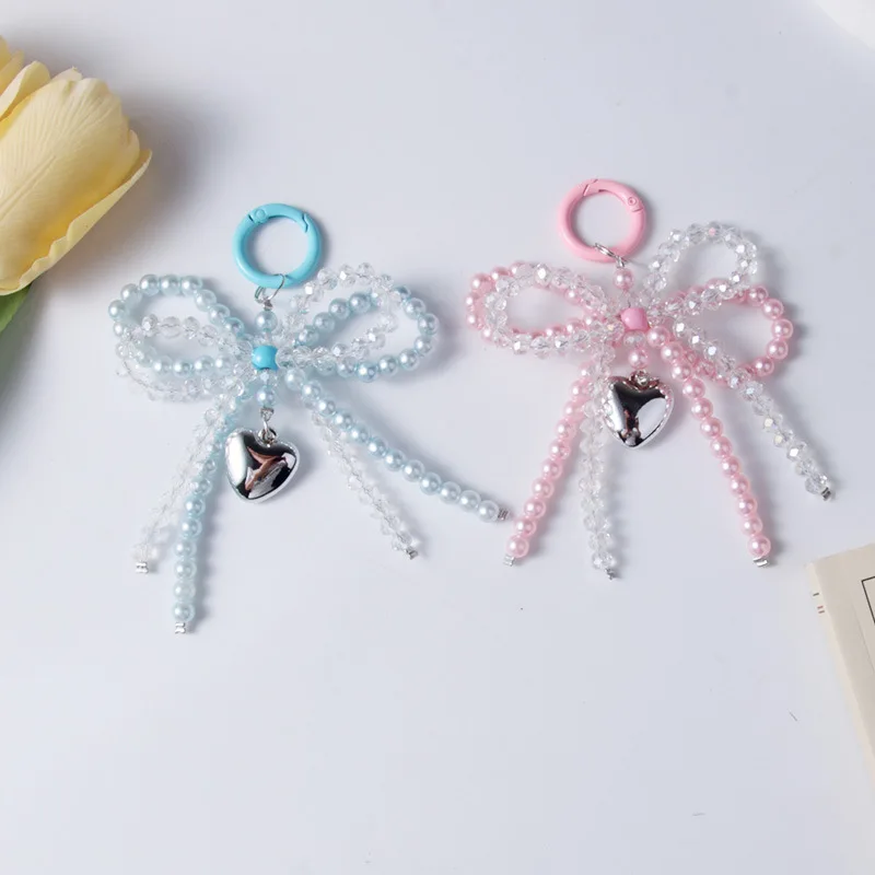 Pearl Bow Keychain Heart Key chain Cute Keyring Y2k Bowknot Key Holder Lady Bag car key Pendant Accessories Heart Sweet Keychain