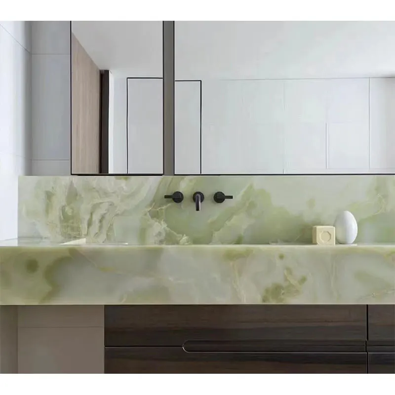 HZX Beautiful Polished Green Jade Onyx Marble Stone Slabs For Table Living room Bathroom kitchen furniture Wall Onyx Tiles