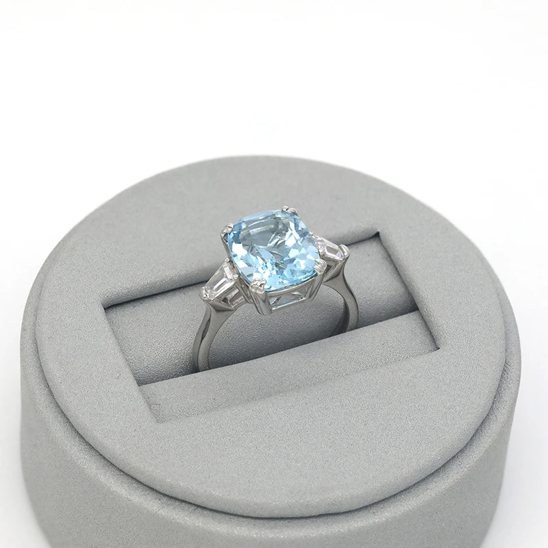 Silver 925 Swiss Blue Topaz Gemstone Rings Mens 18K Gold Plated Turkish Ring With Oval Gem Stone