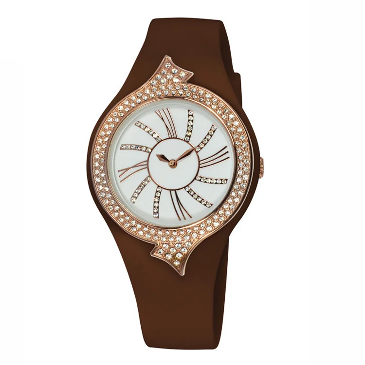 Factory Price Stainless steel shells embeedded in plastic straps diamond bezel for girl watch brand