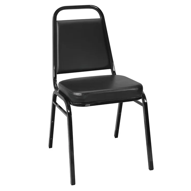 Indoor Event Furniture Metal Stacking Banquet Chair with Black Vinyl Upholstered Seat Iron Dining Chair Modern Hotel Chair 1year
