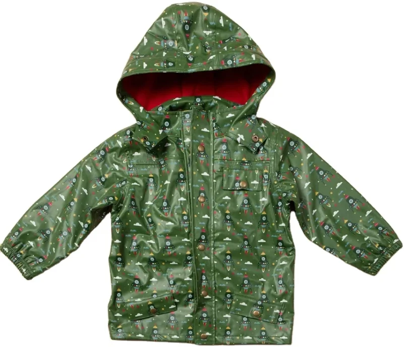New Fashion Outdoor Kids Waterproof  PU Rain  Jackets Hooded Fleece For Baby Warm rain wear children rain coats