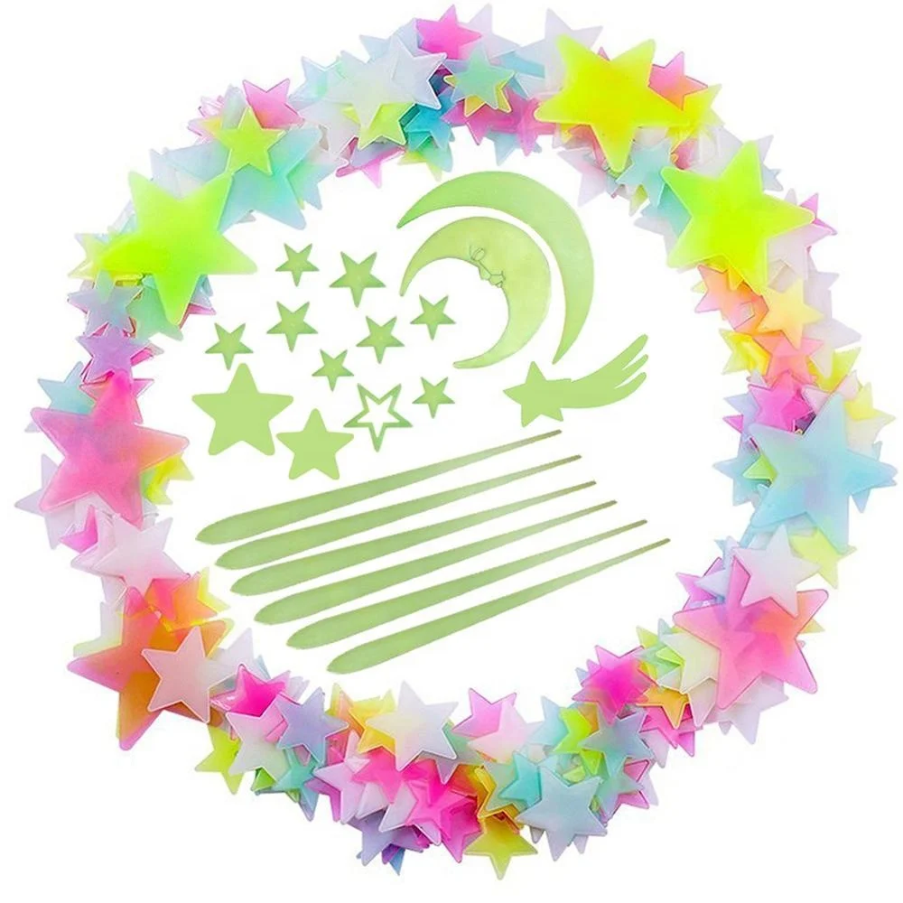 100PCS/Bag 3D Luminous Star Stickers Home Decoration Glow In The Dark Stars Moon Planets Fluorescent Wall Stickers For Kids Room