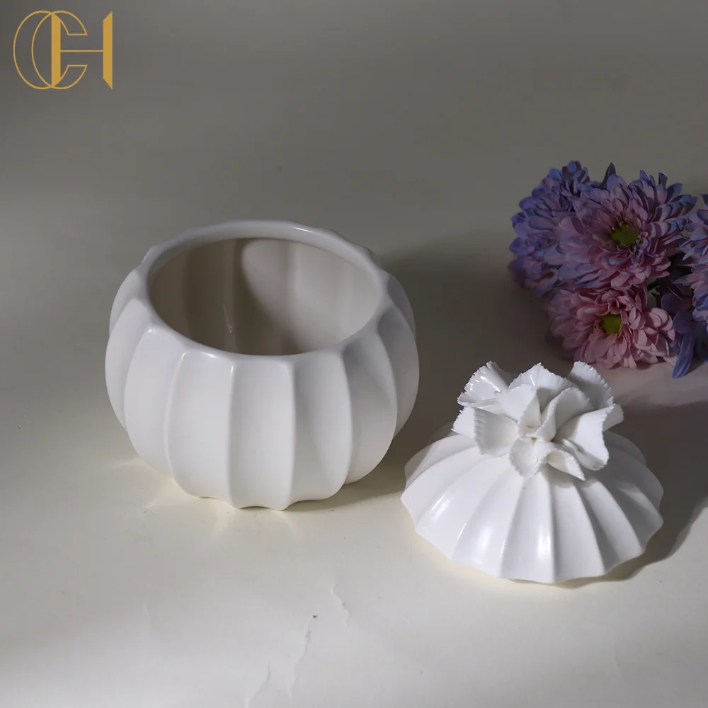 C&H Novelty Creative Decorative Candle Jar Ceramic Pottery Empty Candle Container Vessel For Summer