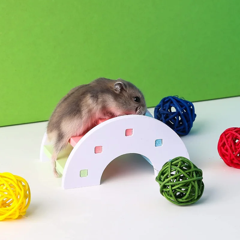 Fun Hamster Toys Guinea Pig Hideout Hamster Rainbow Bridge  Wooden House Cages Exercise Toys Accessories for Small Hamsters