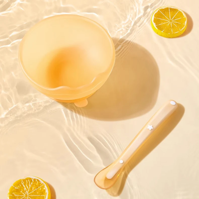 Kids Food Baby Toddler Infant Feeding Bowls Soft Tip Silicone Spoon Set Bpa Free Stay Put Natural Bamboo Suction Bowl