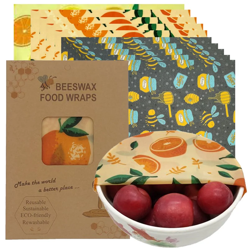 Eco Friendly Custom Private Label 3-Pack Food Grade Reusable Organic Kitchen Beeswax Food Paper Wraps Set For Keeping Fresh