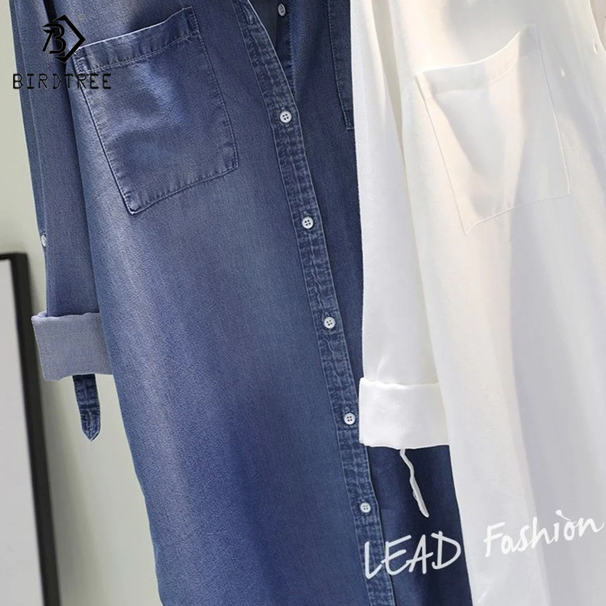 Medium Long Shirt Woman 2022 Spring New Loose European Style Long Sleeves Pocket Denim Blouses Shirts Tops For Autumn  T31501X