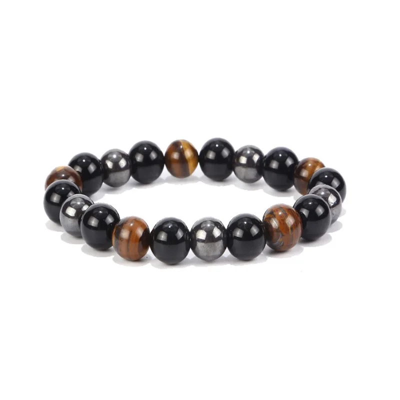Unique Design Handmade Yiwu Factory Natural Stone Bracelet Multi Coloured Stone Obsidian Hematite Tiger Eye Beaded Bracelet