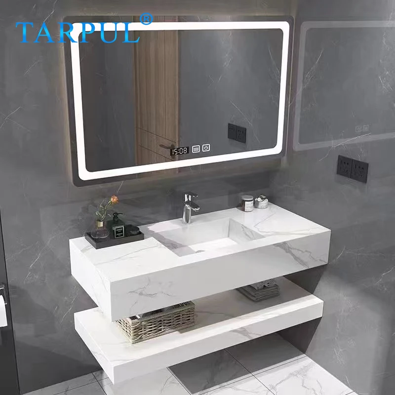 Tarpul Marble Solid Surface Porcelain Sink Artificial Stone Cabinet Basin Wall Hung Bathroom Vanity Slab Basin