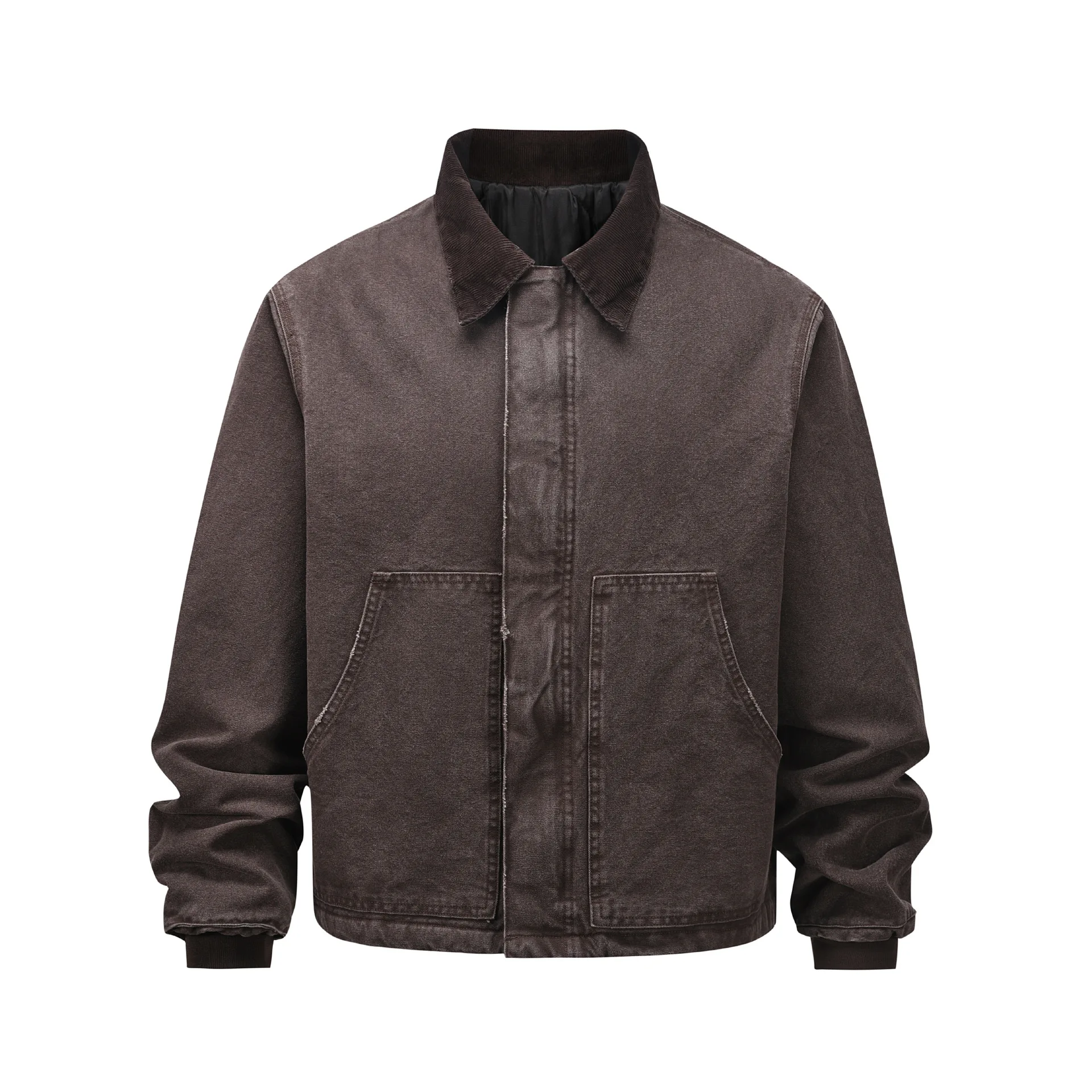 OEM Custom Design heavyweight canvas work jacket corduroy collar vintage distressed work trucker bomber denim jacket