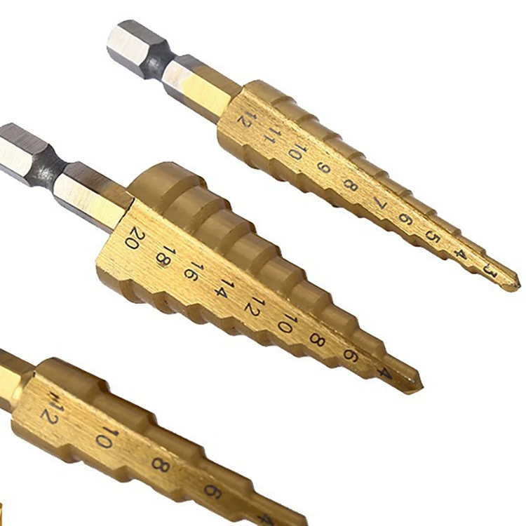 4-12mm 4-20mm 4-32mm Straight Groove Step Drill Bit Titanium Coated Metal Hole Cutter Core Drilling Woodworking Tools