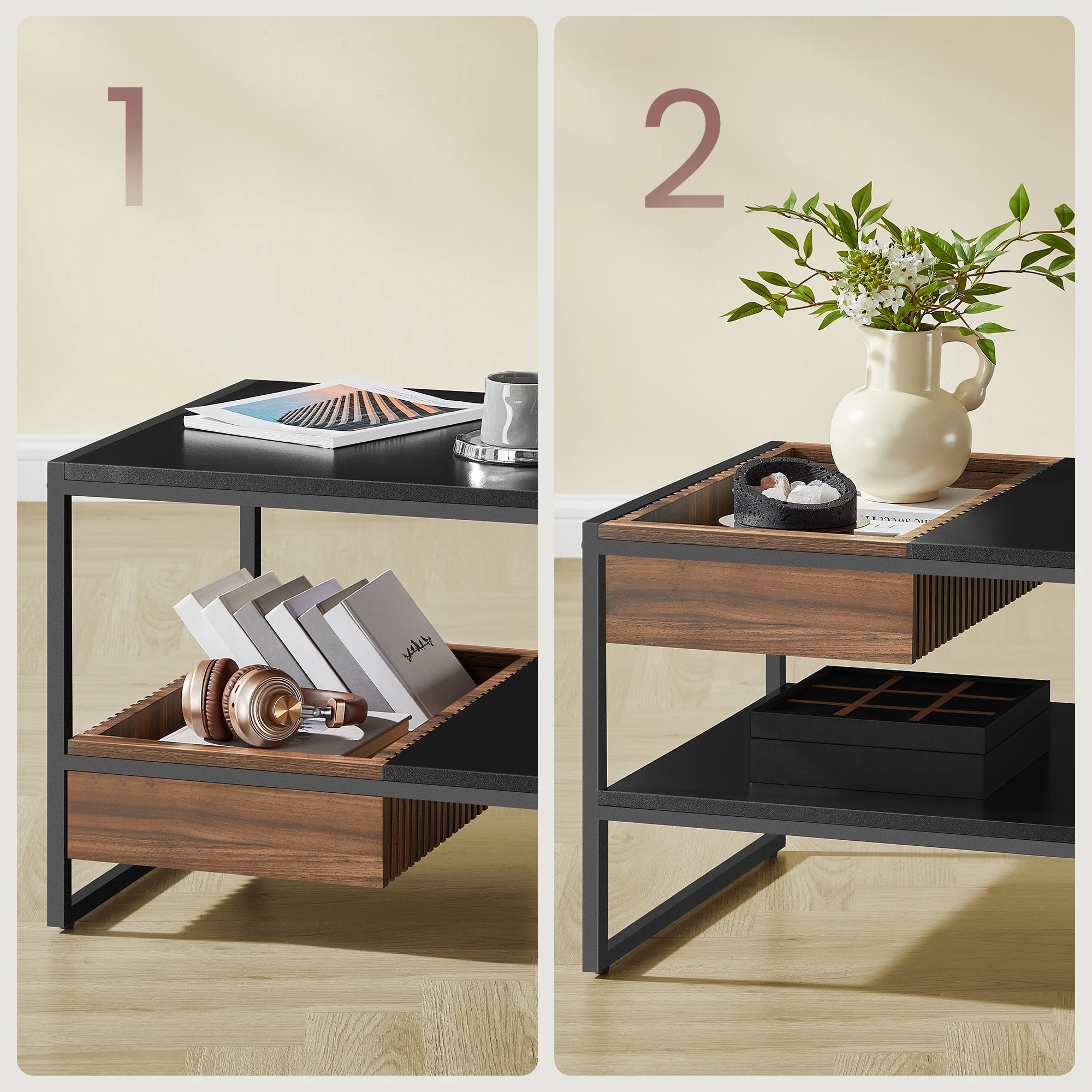 VASAGLE Easy to Assemble RTA home furniture Columbian walnut wood coffee table with Movable Drawer