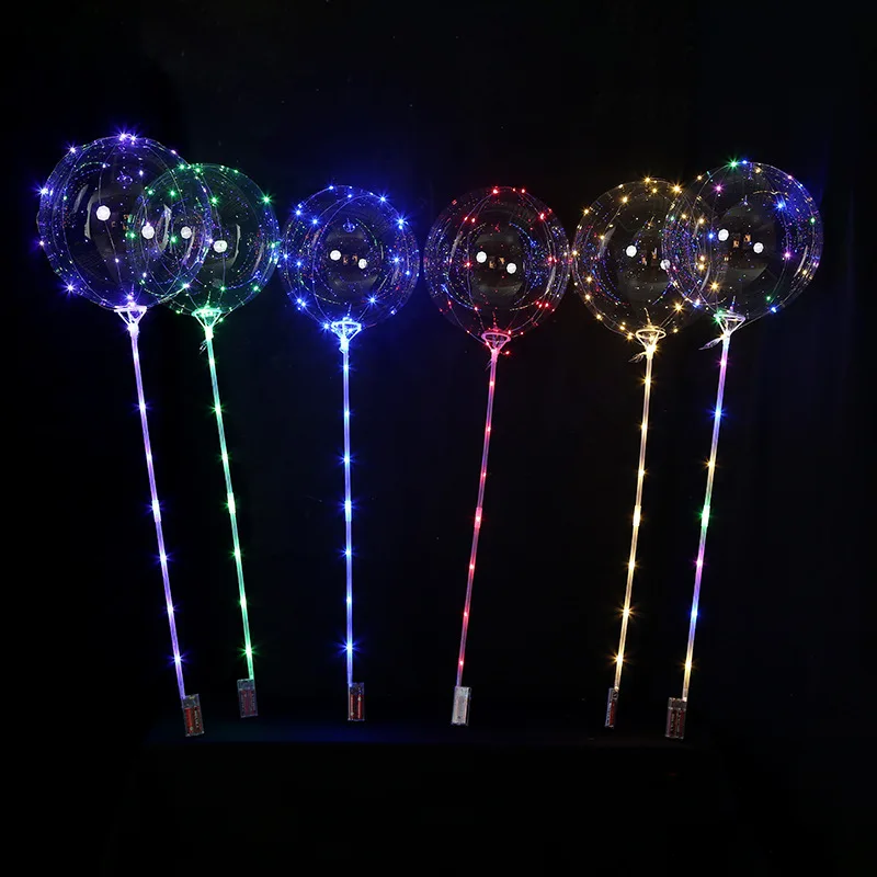Factory Price BOBO Ball With Battery LED Light 20inch Inflatable Balloons Stick Handle Colorful Wedding Decoration Party