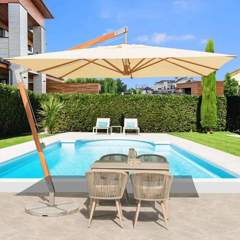 FEAMONT Luxury Design Garden Big Square Wooden Hanging cantilever Umbrella