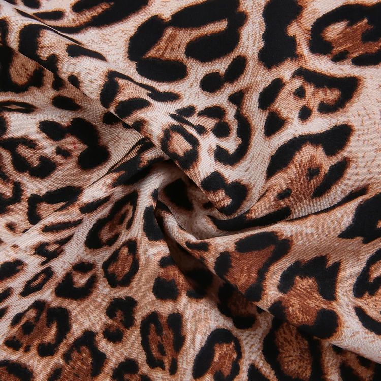 Wholesale customized colors recycled plain woven fabric 96%POLY 4%SP leopard printed fabric for dress pants