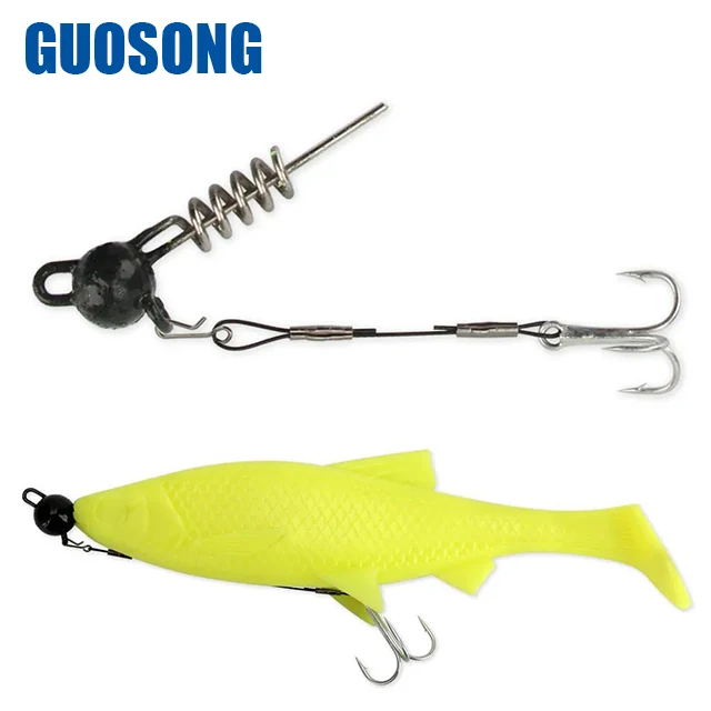 GS Fishing Pike Stinger Rig 7g/10g/15g/20g/25g/30g/50g Corkscrew Lead Soft Bait Shad Jig Head Rig Treble Hooks Pike Perch