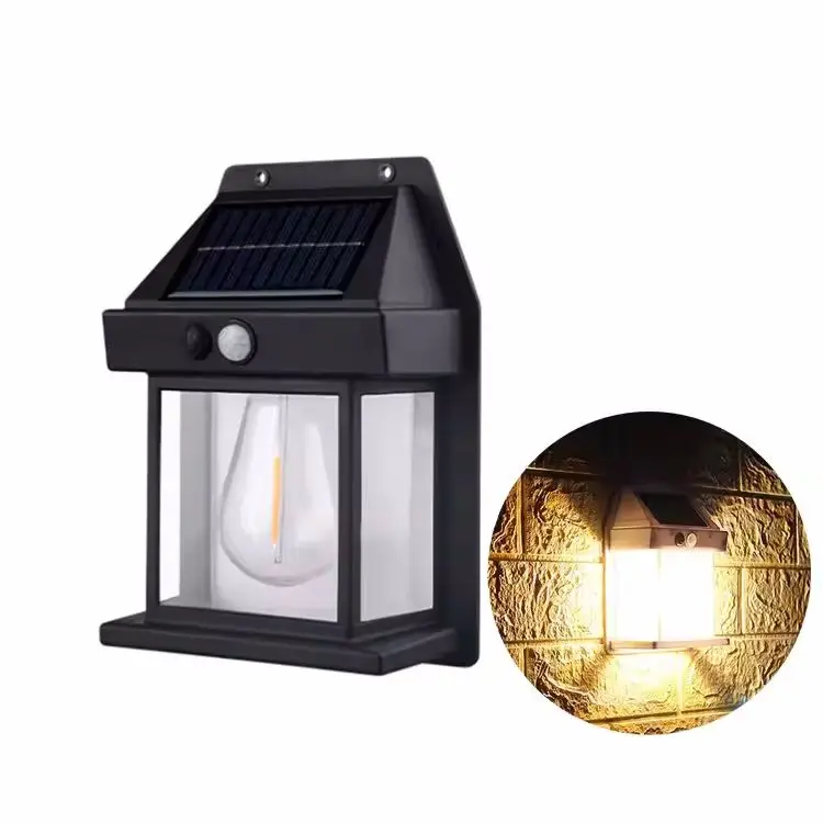 Hot sale 8M Sensing Distance Tungsten bulb solar wall lamp led solar outdoor garden wall light with sensor wireless ip65
