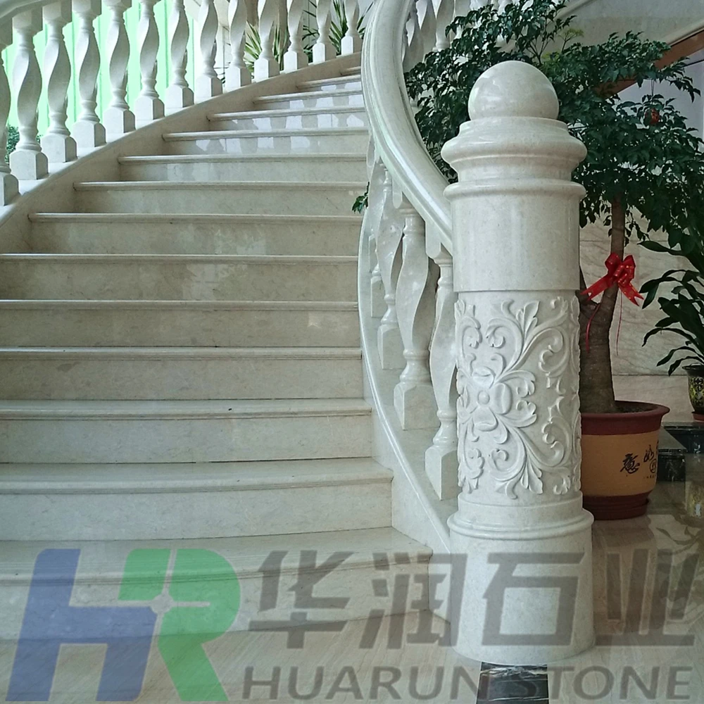 Beige Marble Balustrate Stone Kingpost Stone Handrail