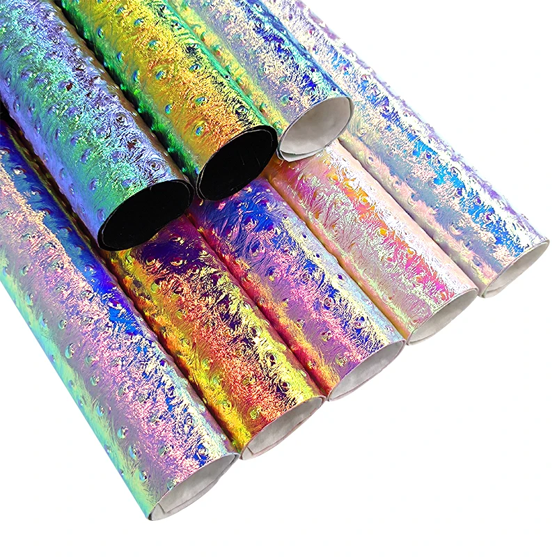 Thickness 0.6mm Illusory Ostrich Pattern leather for making Packaging box and bags cushion PU leather