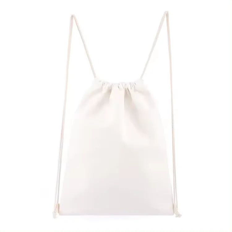 Durable Reusable Cotton Canvas Backpack Drawstring Tote Bag For Diy Crafts School Promotion Heat Transfer Printing Advertising