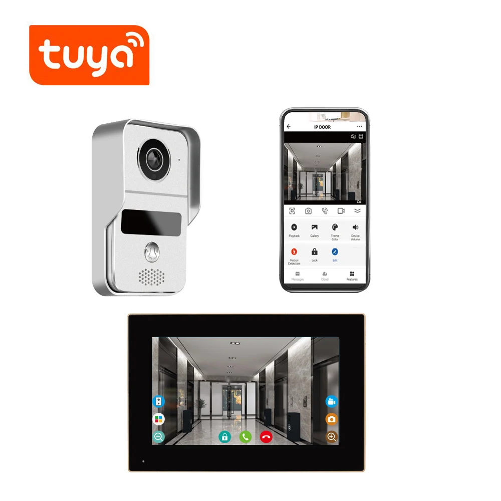 Tuya wifi IP video door intercom system alexa with Google home support unlock night vision and 7 inch touch indoor monitor