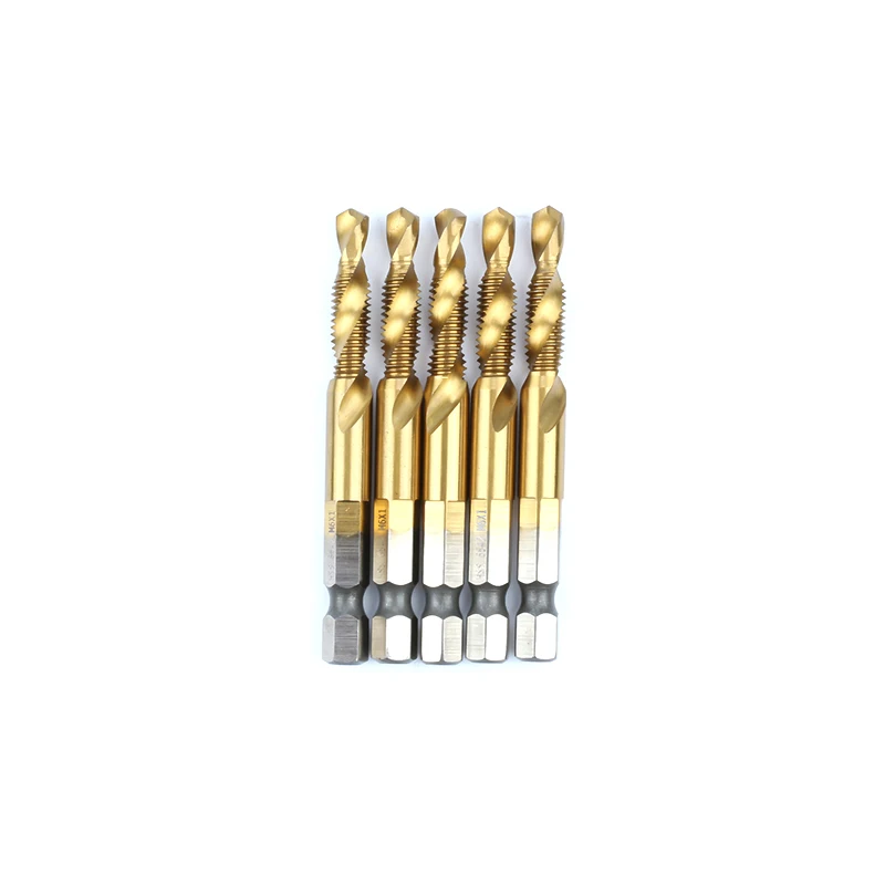 
5Pcs Machine Use Titanium Coated HSS Combination Drill and Taps Set for Metal Drilling Tapping Countersink 