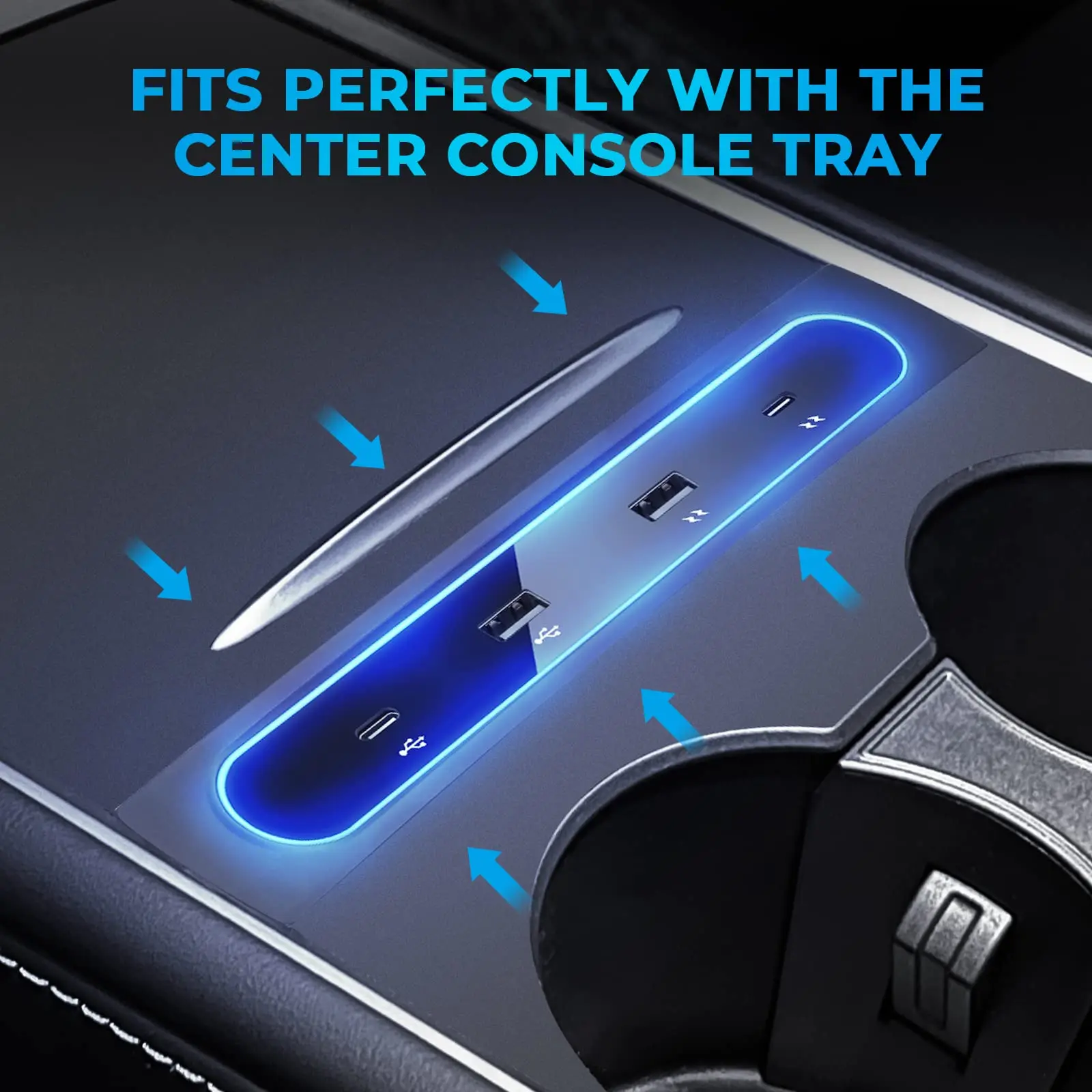 Station 4 in 1 USB LED Hub, Compatible Docking tation Center Console Smart Sensor for for 2021 2022 2023 Tesla Model Y 3