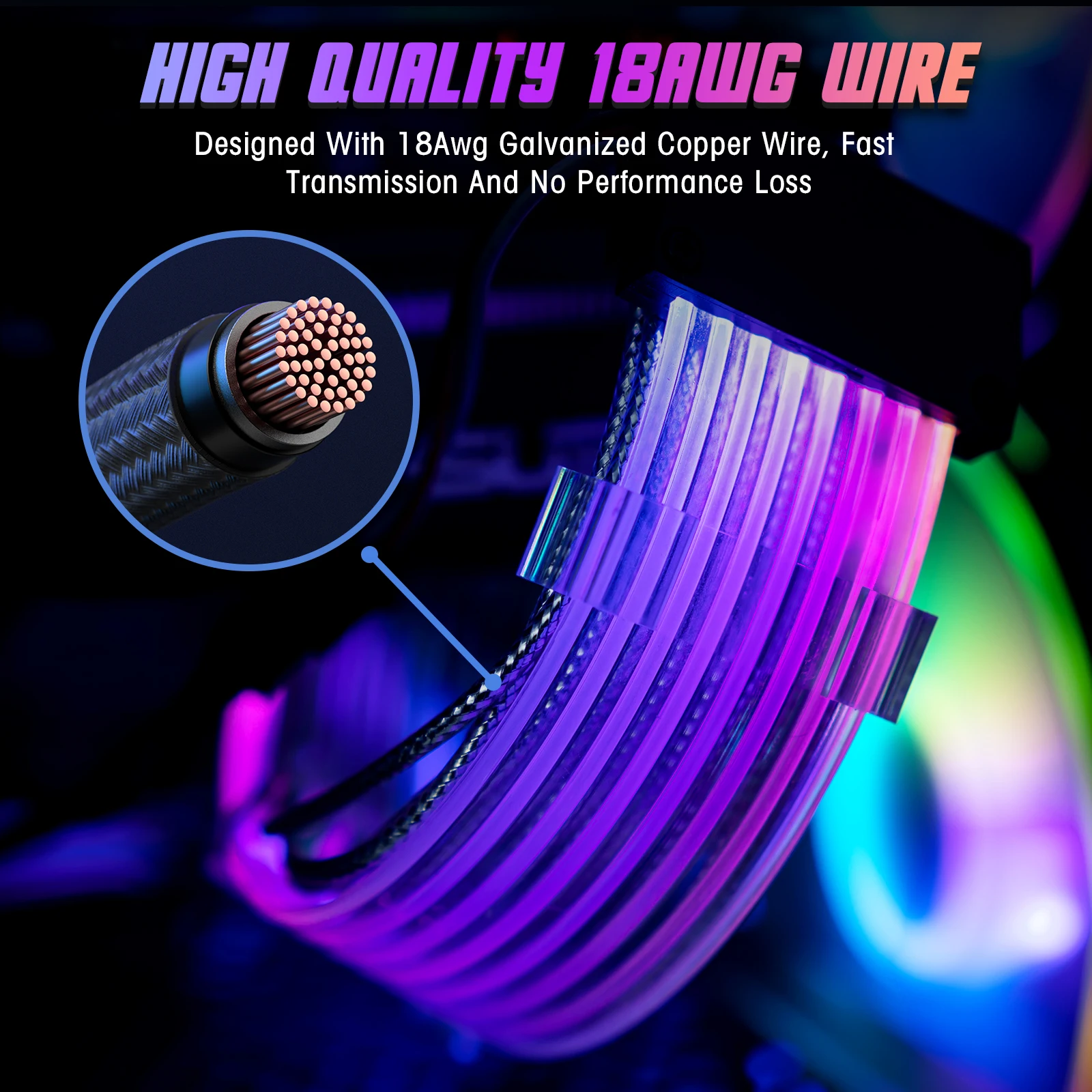 5V 3Pin Synchronized 18AWG RGB PC Cables 24 pin rgb extend cable pc