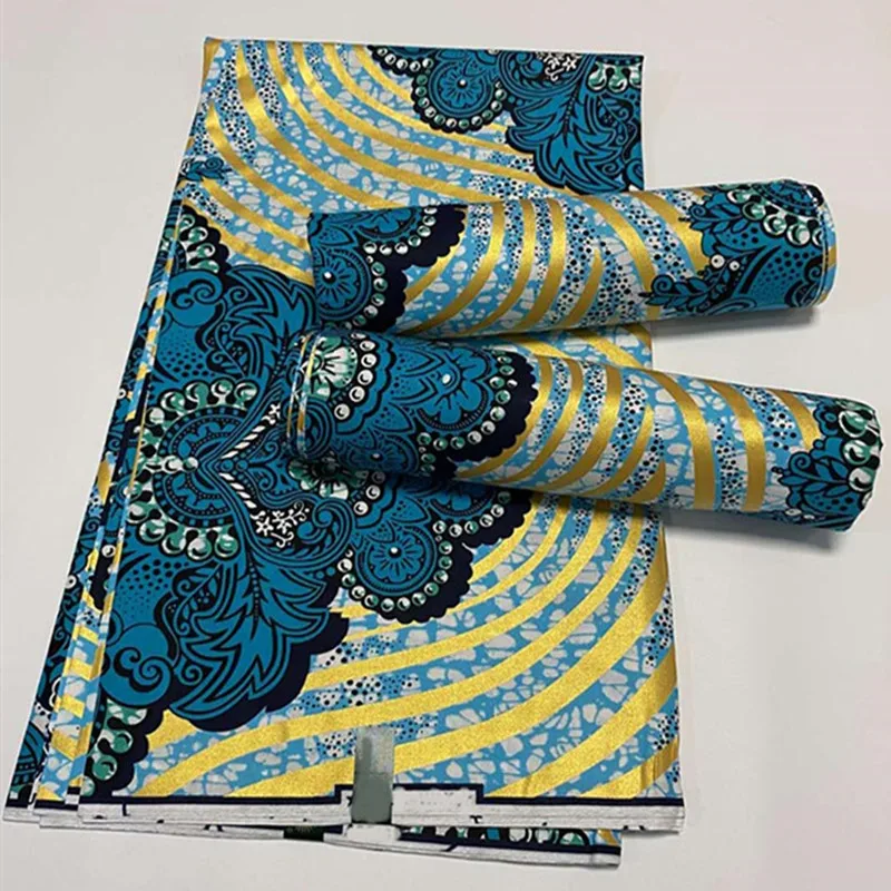 
Fashion Style Popular Java Wax Cloth Lace Jersey Print Fabric African In Gold 