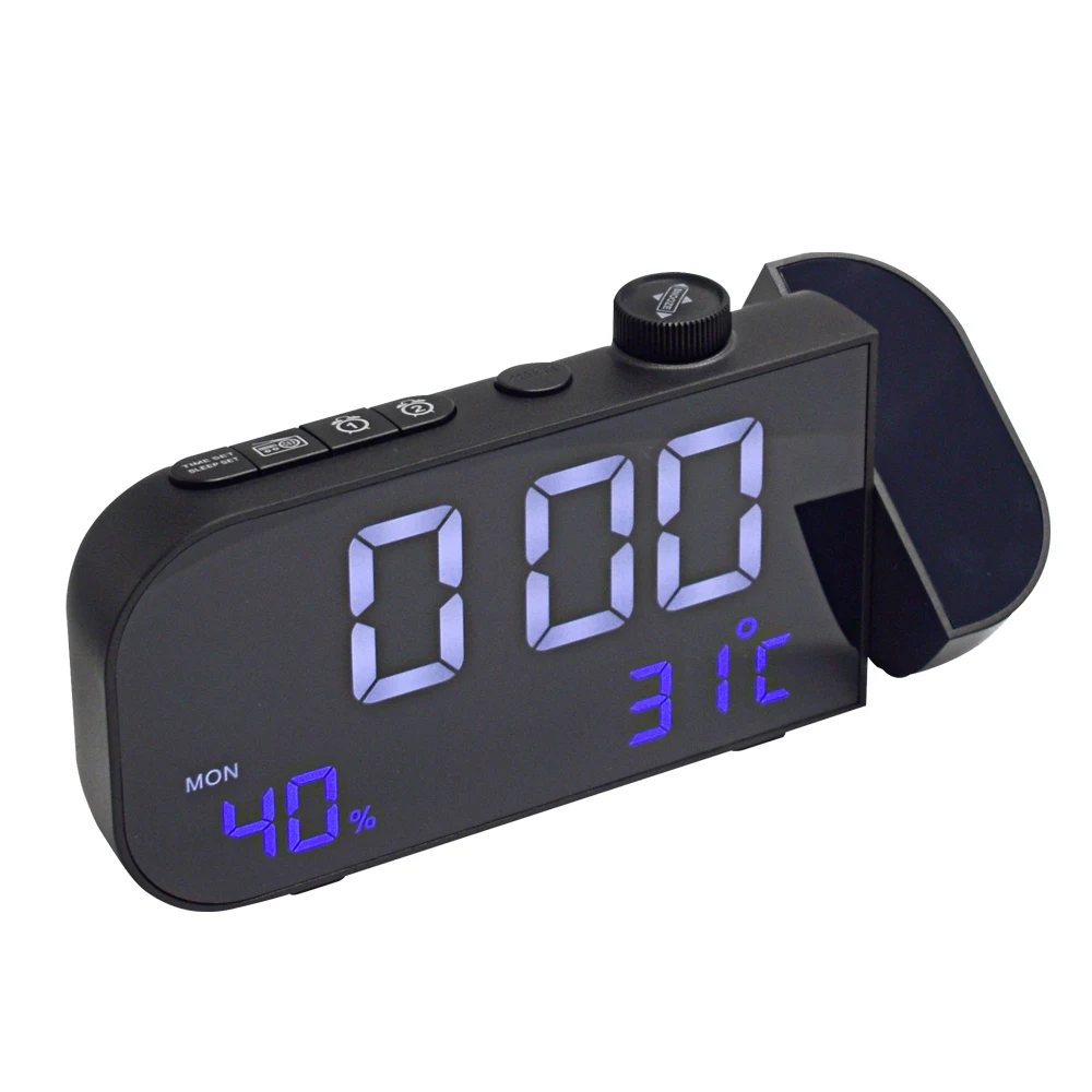 Projection Alarm Clock Digital Temperature Clock FM Radio Voice Control to Brighten Screen Clear Projector Display for Bedroom