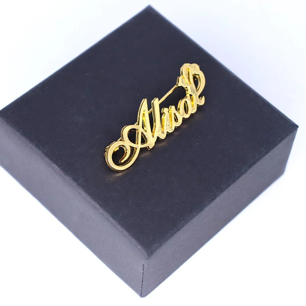 На заказ 18k позолоченная простая металлическая брошь английского бренда DIY заколки для лацканов с именем