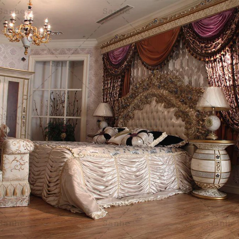 European Classical Royal Luxurious Bedroom Furniture Set For Bed Bedside Cabinet Wardrobe Dressing Table