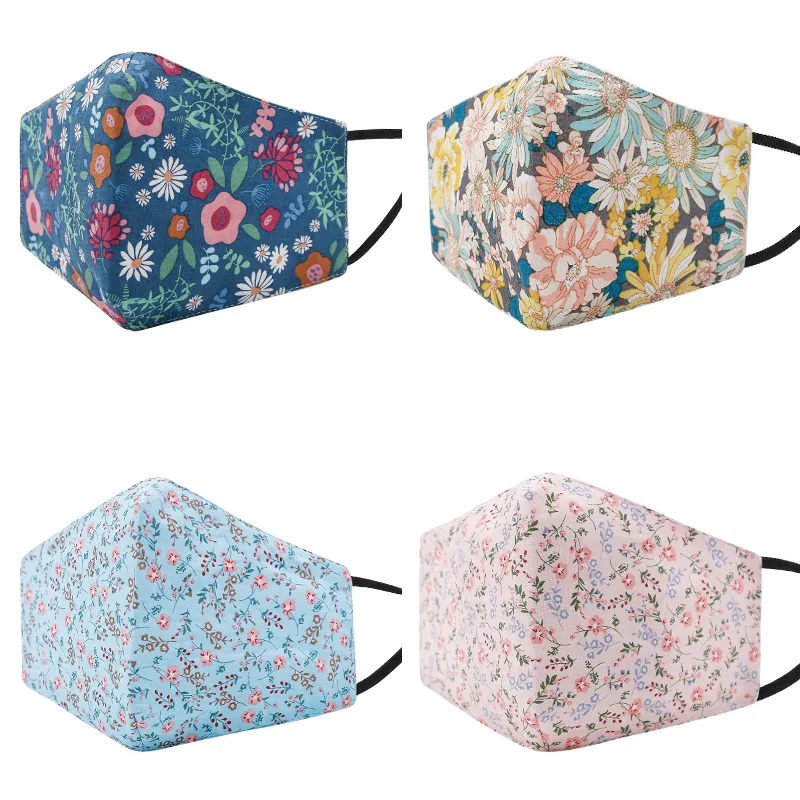 Anti-pollution Anti Fog Custom Printed Floral Pattern Special Design Cotton Fabric Cloth Party Face Mask