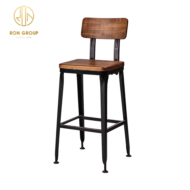 Modern Wooden Seat Cross Back Metal High Chairs For Bar Table Kitchen Usage Hotel Furniture Luxury Wood Bar Stools With Back