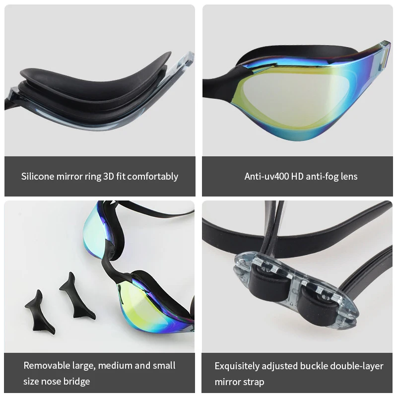 AMZ Hot Silicone Professional Waterproof Electroplate Anti-fog Swim Glasses UV Men Women Eyewear Swimming Goggles with Case