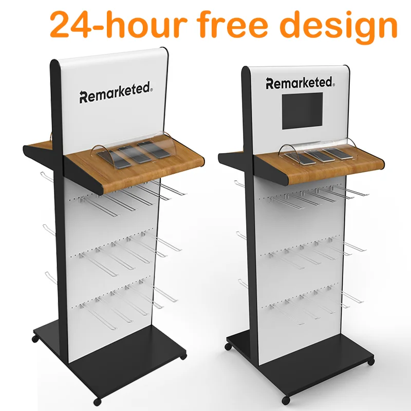 Bevis Customized Pegboard Cellphone Accessories Display Stand With Hooks for Phone Case Cables Chargers Power Bank