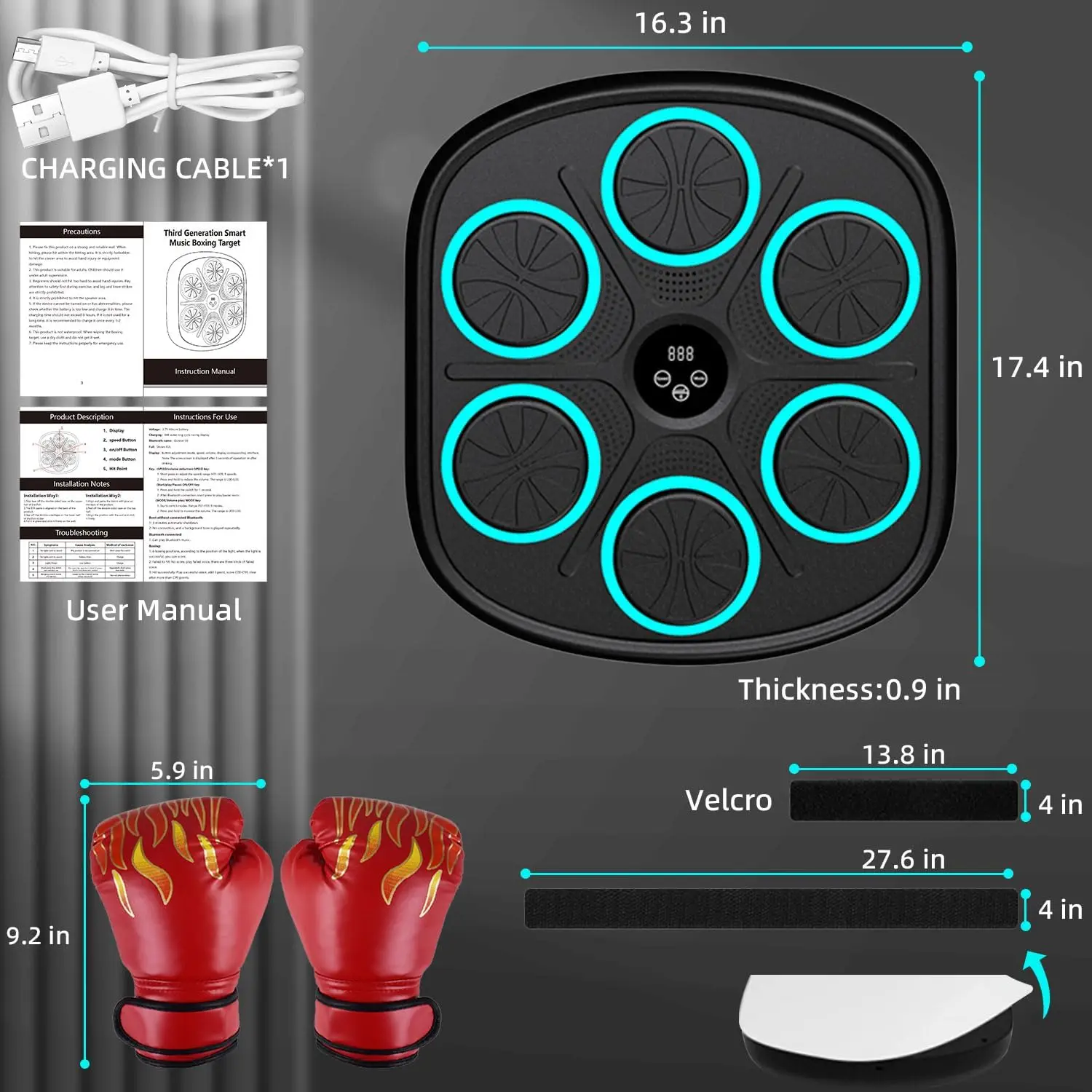 Music Boxing Machine Wall Mounted Smart Bluetooth Music Boxing Trainerelectronic Boxing Target Training Punching Equipment