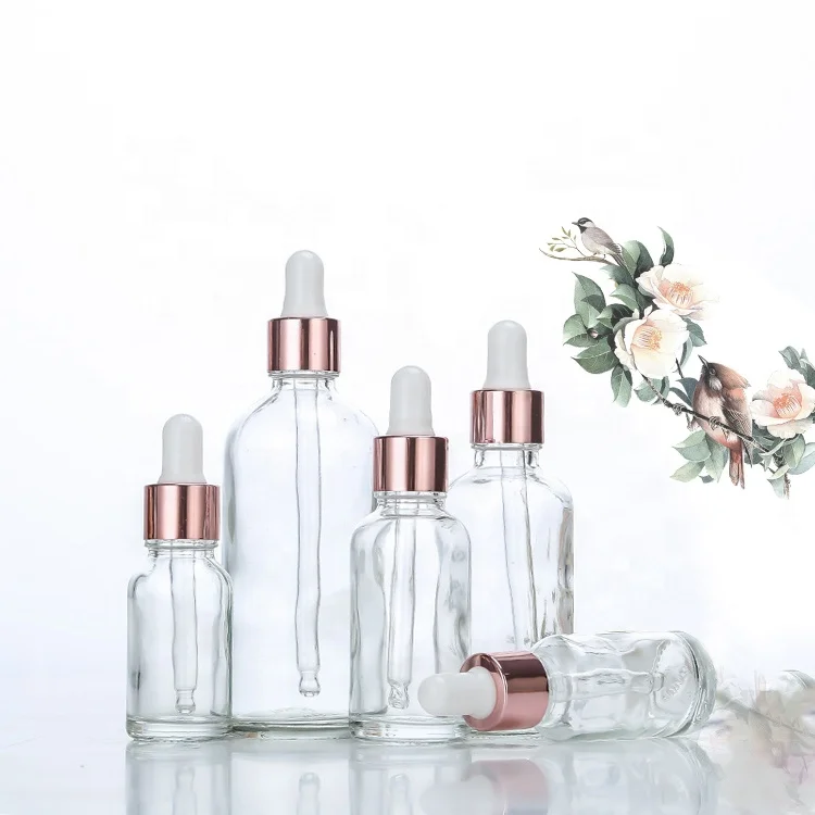 50ML hair 10ml 30ml essential serum oil rose gold clear glass dropper bottle packaging body oil containers