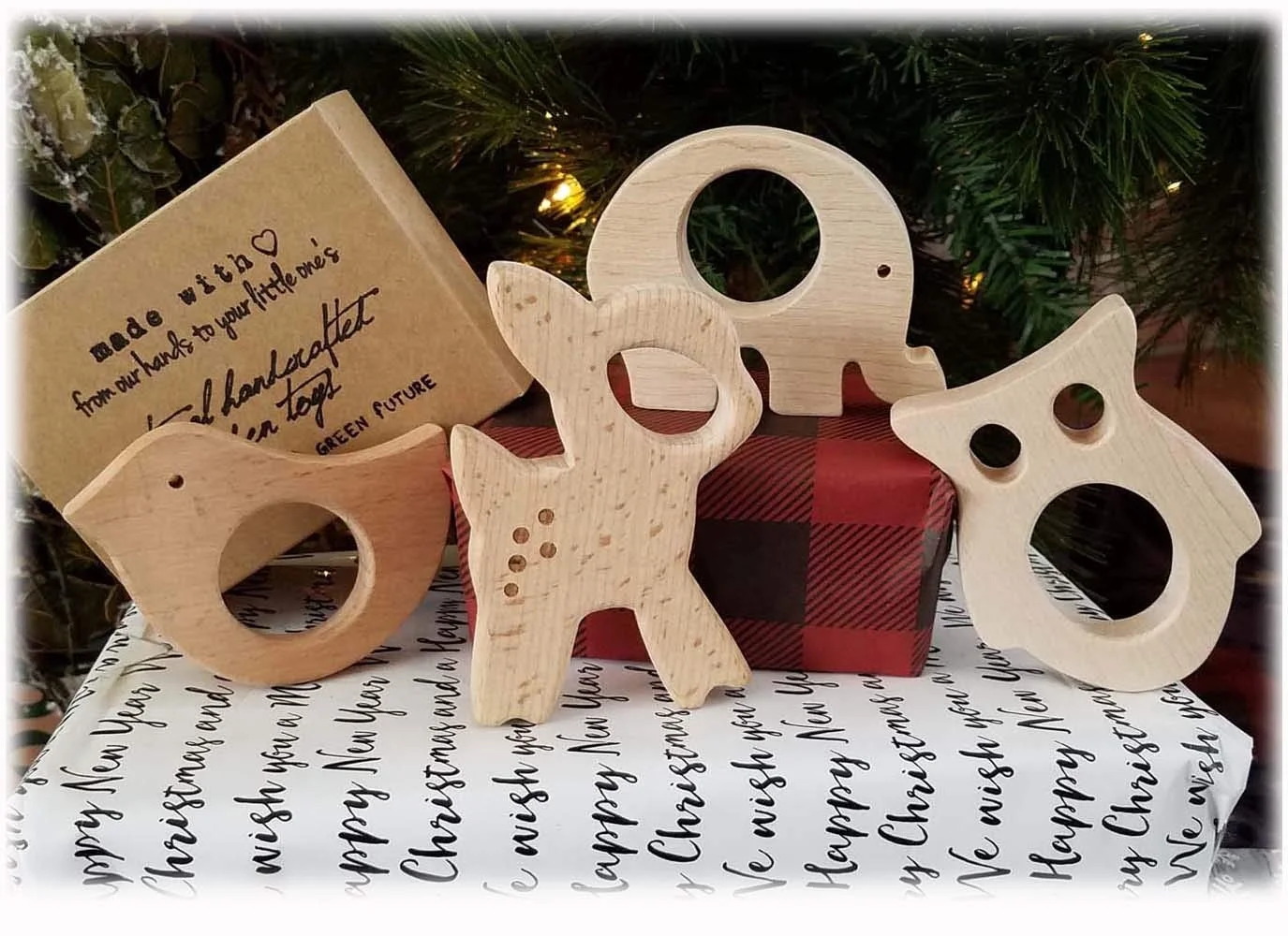 Custom made natural unpolished wood forest animal fine motor development educational baby boy girl kids gift wooden toys