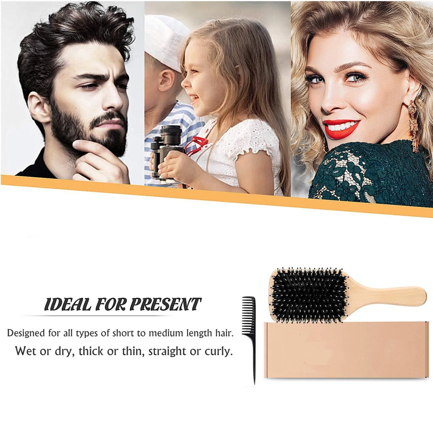 Abeis Custom Boar Bristle Paddle Hairbrush for Long Short Thick Thin Curly Straight Wavy Dry Hair for Men Women Kids