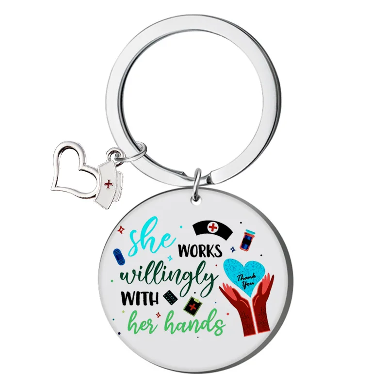 Wholesale Custom Nurse Keychain Gifts Syringe Thermometer Stethoscope Doctor Nurse Stainless Steel Metal Keychain