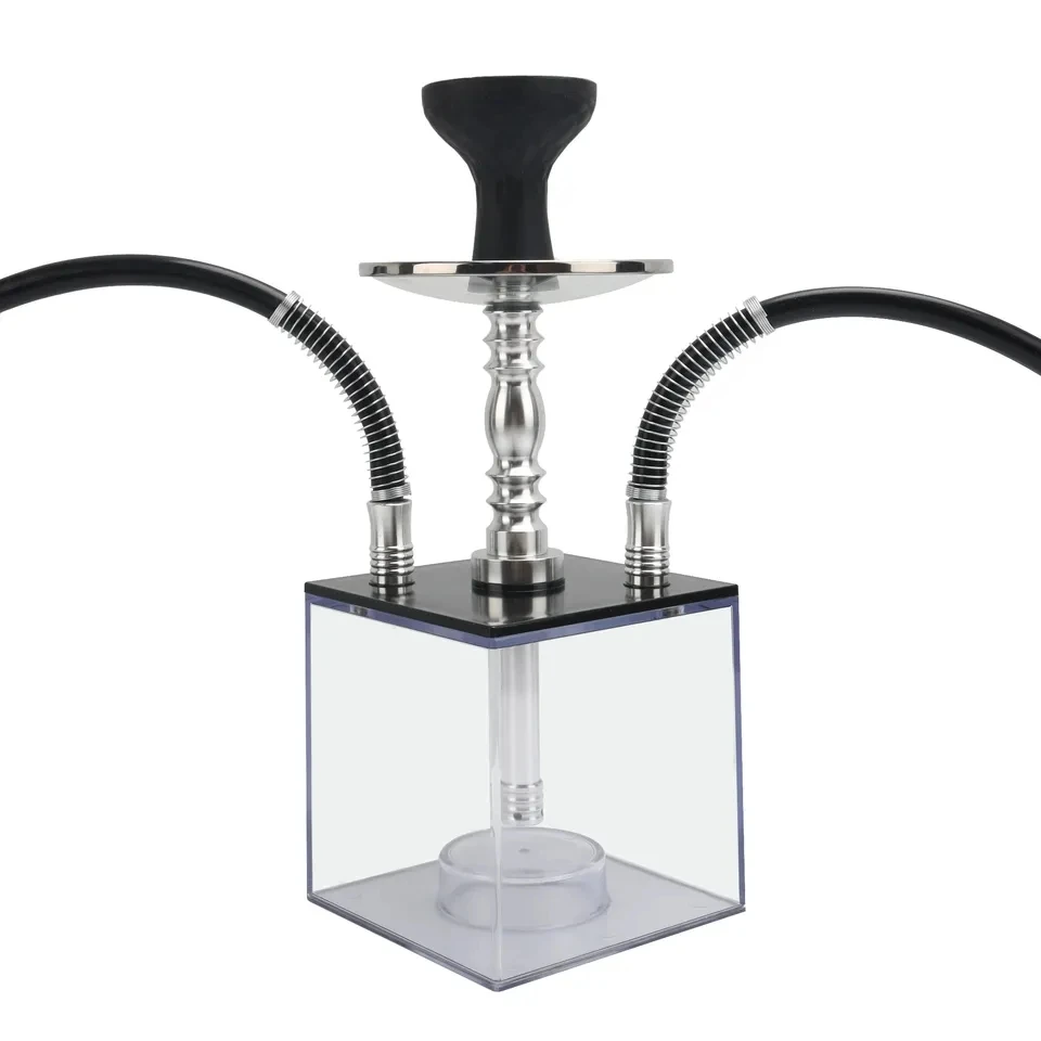 2 hose sheesha custom wholesale hookah set nargile acrylic hookah LED light chicha complet square hookah cup
